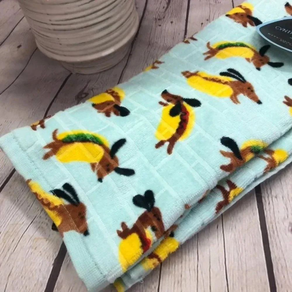 NWT Dachshund hot dog kitchen towel set of 2 Cynthis Rowley